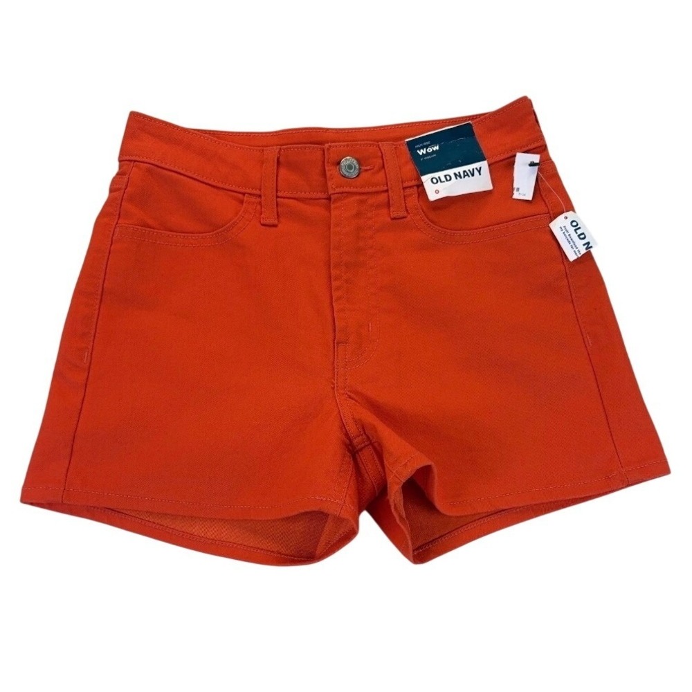 Old Navy Wow High Rise Orange Denim Shorts Size 0 3 Inch Inseam Stretch Vibrant
